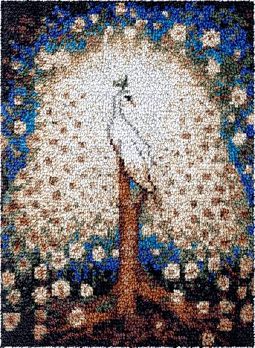 N.LANSHAN DIY Knüpfteppich Zum Selber Knüpfen Fantasie Weißer Pfau Tier Diy-Knüpfset，Handarbeit，Stickerei，Wandteppich，Teppichherstellung，Geschenk Für Heimwerker 60x90cm von N.LANSHAN