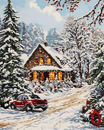 N.LANSHAN DIY Knüpfteppich Zum Selber Knüpfen Knüpfhakenset Winterhütte Fantasielandschaft DIY Knüpfhaken-Teppichherstellungssets Für Anfänger Unfertiger Häkel-Gobelin-Stickteppich 100x140cm von N.LANSHAN