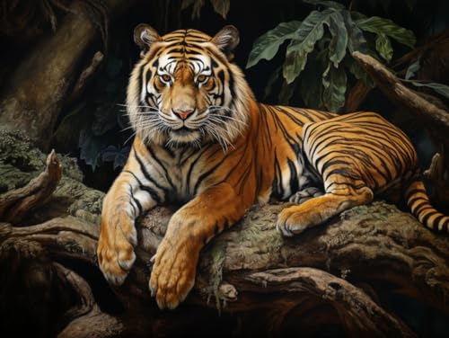 N.LANSHAN DIY Knüpfteppich Zum Selber Knüpfen Wildes Tigertier Diy-Häkelsets，Stickset，Knüpfteppich-Set Für Anfänger，Handarbeit，Heimdekoration 90x120cm von N.LANSHAN