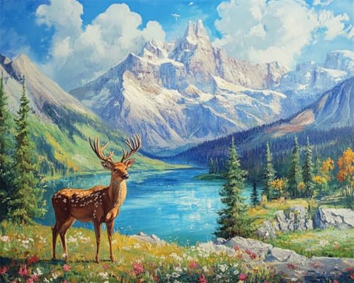 N.LANSHAN DIY Teppich DIY Set Berge Wälder Seen Landschaften Und Tiere Diy-Knüpfteppich-Sets Für Anfänger，Unfertige Häkel- Und Stickteppiche 55x75cm von N.LANSHAN
