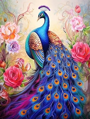 N.LANSHAN DIY Teppich DIY Set Bunter Pfau Und Blumen Diy-Knüpfteppich-Sets Für Anfänger，Unfertige Häkel- Und Stickteppiche 100x140cm von N.LANSHAN