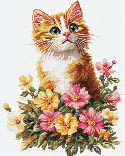N.LANSHAN DIY Teppich DIY Set Cartoon-Katze Und Blumen Knüpfset Für Teppiche，Diy-Bastelset，Wandteppich，Kissen，Vorgedruckte Muster 100x140cm von N.LANSHAN