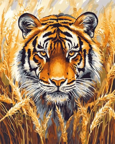 N.LANSHAN DIY Teppich DIY Set Cartoon-Tiger-Tier Und Weizenfeld Knüpfteppich-Set Für Anfänger，Stickset，3D-Bastelsets，Dekoration 90x120cm von N.LANSHAN