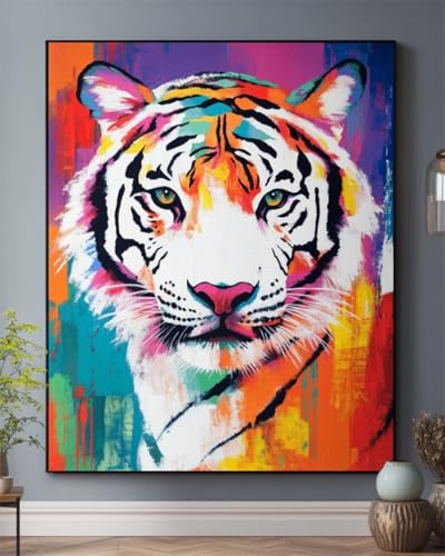 N.LANSHAN DIY Teppich DIY Set Cartoon Weißer Tiger Tier Diy-Teppich-Set，Kreuzstich-Sets，Handarbeit Für Anfänger，Heimdekoration 55x75cm von N.LANSHAN