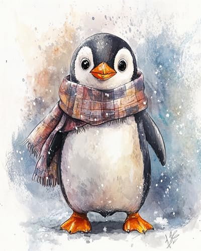 N.LANSHAN DIY Teppich DIY Set Fantasy-Pinguin-Tier Trägt Kleidung Diy-Teppich-Set,Kreuzstich-Sets,Handarbeit Für Anfänger,Heimdekoration 90x120cm von N.LANSHAN