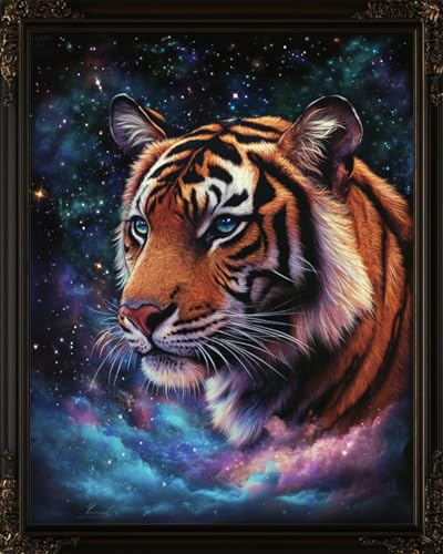 N.LANSHAN DIY Teppich DIY Set Fantasy-Tiger Und Sternenhimmel Knüpfteppich-Set Für Erwachsene Und Kinder，Kreuzstich-Sets，Teppich，Wandteppich，Handarbeit 55x75cm von N.LANSHAN