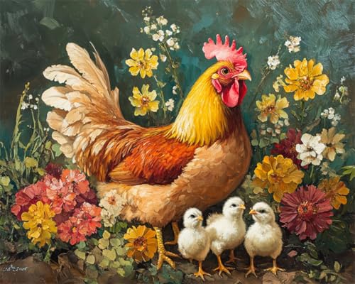 N.LANSHAN DIY Teppich DIY Set Hühnertier Und Blumen Diy-Knüpfteppich-Set，Teppichherstellungssets，Kreuzstich-Stickerei-Sets，Handarbeiten 80x115cm von N.LANSHAN
