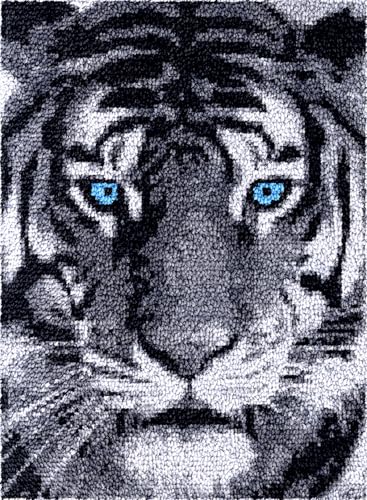 N.LANSHAN DIY Teppich DIY Set Schwarz-Weißer Tigerkopf Diy-Knüpfteppich-Set，Teppichherstellungssets，Kreuzstich-Stickerei-Sets，Handarbeiten 90x120cm von N.LANSHAN