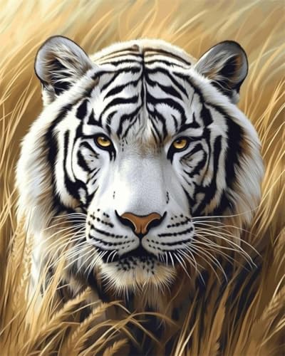 N.LANSHAN DIY Teppich DIY Set Weißer Tiger Tier Und Landschaft Knüpfteppich-Sets Für Anfänger，Diy-Handarbeit，Häkelteppich-Set，Heimdekoration 100x140cm von N.LANSHAN