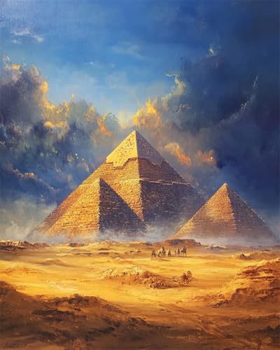 N.LANSHAN DIY Teppich Knüpfen Set Fantasielandschaft Mit Ägyptischen Pyramiden Knüpfteppich-Sets Für Anfänger，Diy-Handarbeit，Häkelteppich-Set，Heimdekoration 90x120cm von N.LANSHAN