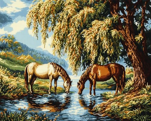 N.LANSHAN DIY Teppich Knüpfen Set Tiermotiv, Flussufer-Landschaft, Hakenset Mit Vordruck, DIY 3D-Bastelgeschenk 60x90cm von N.LANSHAN
