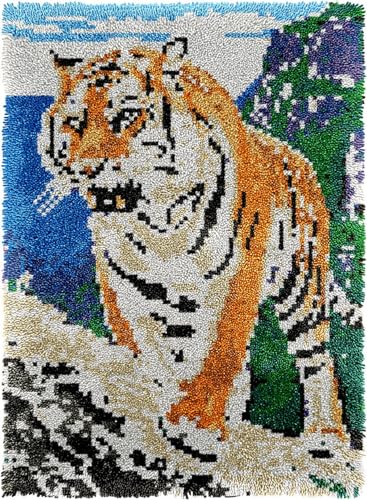 N.LANSHAN DIY Teppich Knüpfen Set Tigertier Knüpfteppich-Set Für Erwachsene Und Kinder，Kreuzstich-Sets，Teppich，Wandteppich，Handarbeit 100x140cm von N.LANSHAN