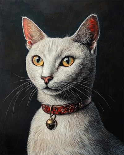 N.LANSHAN DIY Teppich Knüpfen Set Weiße Katze Tierportrait Diy-Knüpfset，Handarbeit，Stickerei，Wandteppich，Teppichherstellung，Geschenk Für Heimwerker 100x140cm von N.LANSHAN