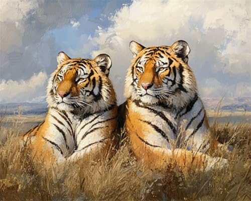 N.LANSHAN DIY Teppich Knüpfen Set Zwei Tiger Tiere Knüpfteppich-Sets Für Anfänger，Diy-Handarbeit，Häkelteppich-Set，Heimdekoration 90x120cm von N.LANSHAN