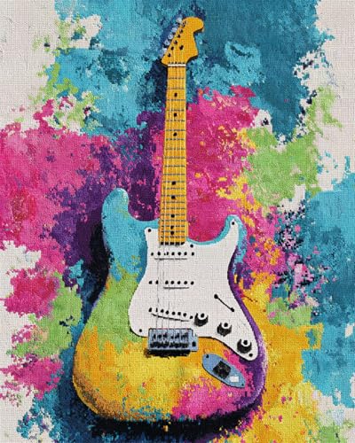 N.LANSHAN Diy Knüpfen Set Teppich Gekritzel，Gitarre，Musikinstrument Diy-Teppichbasteln Mit Farbig Bedruckter Leinwand，Häkel- Und Stickset，Heimdeko 52x38cm von N.LANSHAN