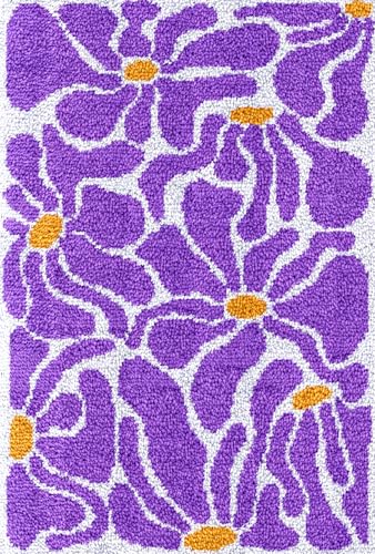 N.LANSHAN Diy Knüpfen Set Teppich Knüpfhaken-Set Mit Lila Blumen，Einfaches Muster，Diy-Knüpfhaken-Teppich-Set，Kit Zur Teppichherstellung，Kreuzstich-Stickerei-Set，Handarbeit，Bastelteppich 20x15in von N.LANSHAN