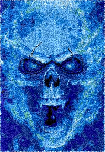 N.LANSHAN Diy Knüpfstern Set Blauer Totenkopf Diy Bastelset Fantasy Totenkopf Diy Häkelsets Sticksets Häkelset Für Anfänger Handarbeiten Basteln Für Heimdekoration 31x45in von N.LANSHAN