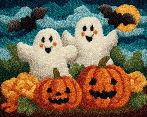 N.LANSHAN Diy Knüpfteppich Cartoon-Geist Und Kürbis Knüpfteppich-Set，Handgefertigte Teppich-Sets Mit Vordruck，Diy 3D-Bastelgeschenk 80x115cm von N.LANSHAN