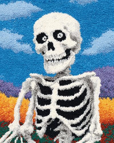 N.LANSHAN Diy Knüpfteppich Zum Selber Knüpfen Cartoon-Skelett Diy-Knüpfset Für Teppiche，Häkelset Für Anfänger，Teppichset Mit Bedruckter Leinwand，Geschenk 80x115cm von N.LANSHAN