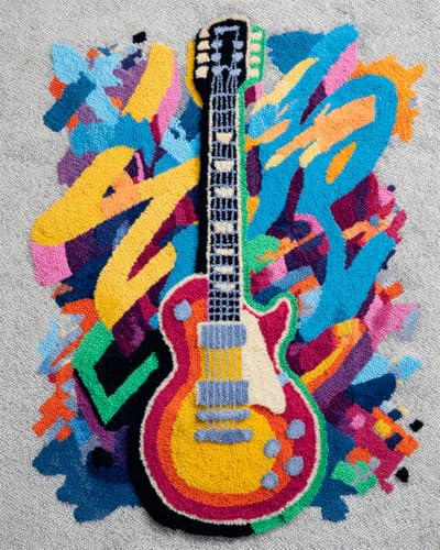 N.LANSHAN Diy Teppich Knüpfen Set Bunte Musikinstrumentgitarre Knüpfpackungen Für Teppiche Zum Selbermachen Für Familie Und Freunde，Handarbeit，Kreuzstich，Bastelset，Geschenk 52x38cm von N.LANSHAN
