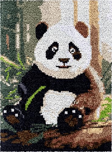 N.LANSHAN Diy-Teppich Knüpfstern Cartoon-Panda-Tier Diy-Teppichbasteln Mit Farbig Bedruckter Leinwand，Häkel- Und Stickset，Heimdeko 60x90cm von N.LANSHAN