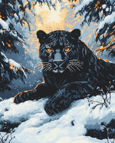 N.LANSHAN Diy-Teppich Knüpfstern Fantasy Leopard DIY Bastelset Schneetiere DIY Teppichherstellungsset，Kreuzstichset Teppichherstellung Handarbeit Für Anfänger，Heimdekoration 60x90cm von N.LANSHAN
