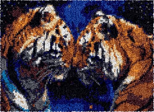 N.LANSHAN Diy-Teppich Knüpfstern Zwei Tiger Tiere Knüpfpackungen Für Anfänger，Senioren Und 3D-Heimwerker. Teppich-Set. 100x140cm von N.LANSHAN