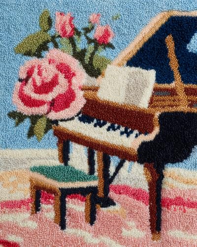 N.LANSHAN Diy Teppich Set Klavier Und Blumen Knüpfteppich-Set，Handgefertigte Teppich-Sets Mit Vordruck，Diy 3D-Bastelgeschenk 100x140cm von N.LANSHAN