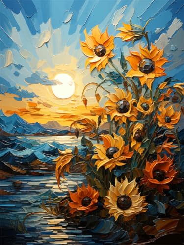 N.LANSHAN Kreuzstich Stickpackungen Vorgedruckt,Sonnenblumen Unter Dem Sternenhimmel Von Van Gogh 40X50Cm Einfache Muster, Stickerei, Kreuzstich-Zubehör Diy Stickbilder Vorgedruckt Kreuzstic von N.LANSHAN