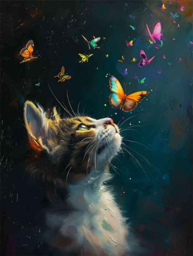 N.LANSHAN Kreuzstich Stickpackungen Vorgedruckt Schmetterling Auf Der Nase Einer Katze, 30 X 40 Cm Vorlagen Sticken Set Vorgedruckt 11Ct 3 Stränge Diy Stickbilder Vorgedruckt Kreuzstich Für von N.LANSHAN