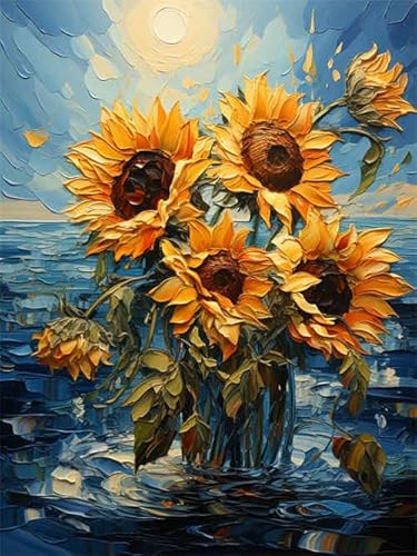 N.LANSHAN Kreuzstich Stickpackungen Vorgedruckt Sonnenblumen Unter Dem Sternenhimmel Von Van Gogh 40X50Cm Vorlagen Sticken Set Vorgedruckt 11Ct 3 Stränge Diy Stickbilder Vorgedruckt Kreuzsti von N.LANSHAN