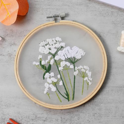 Stickerei Set Anfänger Weiße Blumen Punch Needle Kit Cartoon Blumen Nadel Kits Erwachsene Starter Mit Ausführlicher Anleitung Fäden Reifen Nadeln Schere Stoff 20x20cm von N.LANSHAN