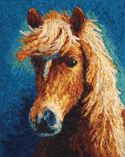 N.LANSHAN Tier Diy Knüpfteppich Pferd Tier Diy-Teppich-Set，Kreuzstich-Sets，Handarbeit Für Anfänger，Heimdekoration 55x75cm von N.LANSHAN