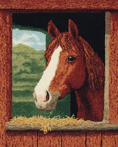 N.LANSHAN Tier Diy Teppich Knüpfen Set Pferde Im Stall Knüpfteppich-Set Für Anfänger，Stickset，3D-Bastelsets，Dekoration 90x120cm von N.LANSHAN