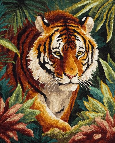 N.LANSHAN Tier Diy Teppich Set Dschungeltiger Diy-Teppich-Set，Kreuzstich-Sets，Handarbeit Für Anfänger，Heimdekoration 60x90cm von N.LANSHAN
