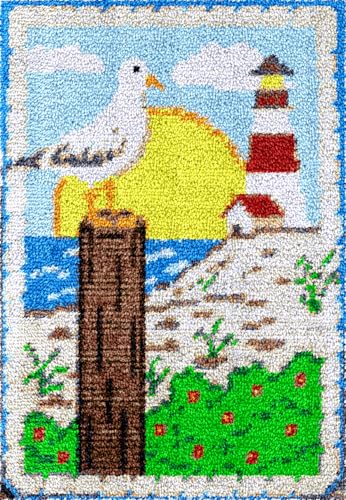 Teppich Diy Set Knüpfpackungen Für Kissen Mit Seevögeln Und Leuchtturm. Knüpfpackungen Für Cartoon-Seelandschaften Für Erwachsene，Anfänger，Senioren Und Heimwerker. Knüpfpackungen Zum Sel 31x45in von N.LANSHAN