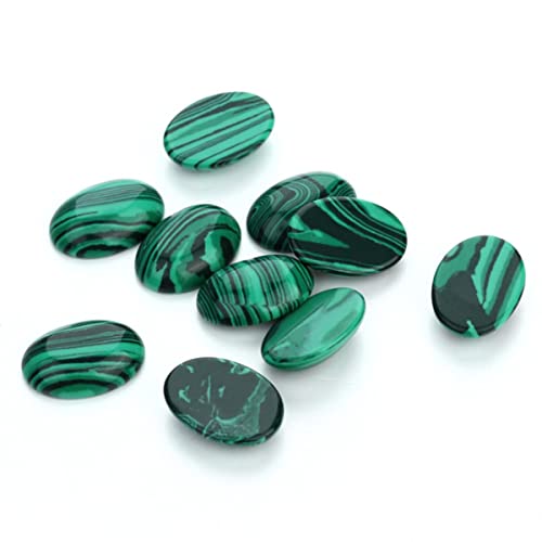 5/10 Stück/Pack Cabochon Naturstein Oval Achat Lapis Tigerauge Lose Perlen Flache Rückseite Cameo Cabochon Abstandshalter für die Herstellung-Malachit,18x25mm 5PCS von NAABHIKA
