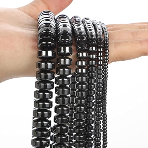 Natürlicher schwarzer Achat-Stein-Perlen-Hämatit-runde lose Abstandsperlen für die DIY-Schmuckherstellung, Armbänder, Halskettenzubehör, 4–12 mm, flacher schwarzer Hämatit, 4 mm, ca. 85 Stück von NAABHIKA