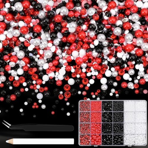 NACHLYNN 10000 Stück Strasssteinen Und Perlen Rot Weiß Schwarz 3-8mm Bastelperlen Harz Rhinestones Set Kommt Schmuckstift und Pinzette Geeignet für Nagelkunst Kleidung Handgefertigte DIY Dekoration NACHLYNN 10000 Stück Strasssteinen Und Perlen Rot Weiß Schwarz 3-8mm Bastelperlen Harz Rhinestones Set Kommt Schmuckstift und Pinzette Geeignet für Nagelkunst Kleidung Handgefertigte DIY Dekoration von NACHLYNN