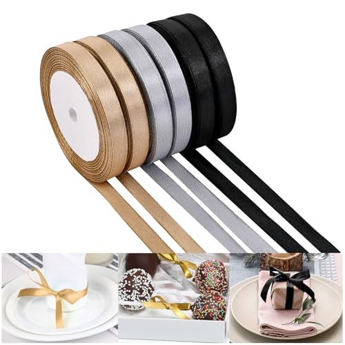 NACHLYNN 10mm x 22m Satinband Gold Silber Schwarz Schleifenband Geschenkband Bänder zum Basteln für Verpackungsband Urlaubsdekoration Hochzeitsstrauß DIY Dekoration NACHLYNN 10mm x 22m Satinband Gold Silber Schwarz Schleifenband Geschenkband Bänder zum Basteln für Verpackungsband Urlaubsdekoration Hochzeitsstrauß DIY Dekoration von NACHLYNN