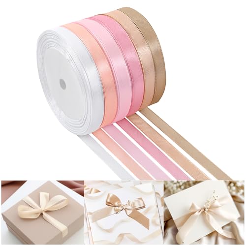 NACHLYNN 10mm x 22m Satinband Roségold Schleifenband Geschenkband Bänder zum Basteln für Verpackungsband Urlaubsdekoration Hochzeitsstrauß DIY Dekoration von NACHLYNN