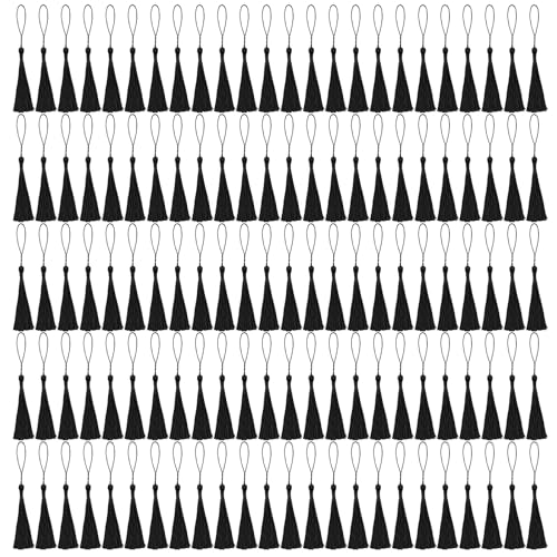 NACHLYNN 120 Stück Lesezeichen Quasten 13 cm/5 Zoll Mini Quasten Schwarz Handgefertigtes Quasten Für die Schmuckherstellung Schlüsselanhänger mit Schlaufen Kleiderdekoration DIY-Bastelzubehör von NACHLYNN