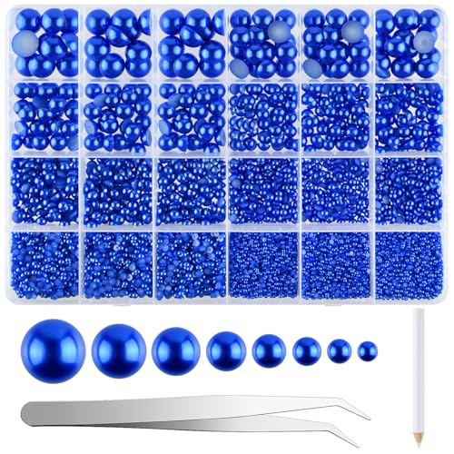 NACHLYNN 12000 Stück Perlen mit Flacher Rückseite 8 Blau Größen Halbrunde Perlen Größen Perlen Cabochon für Zum Basteln,Dekorieren, Schuhen Basteln von Handyhüllen von NACHLYNN