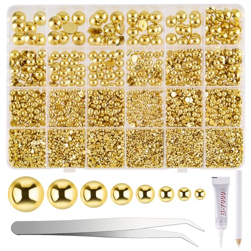 NACHLYNN 12000 Stück Perlen mit Flacher Rückseite 8 Gold Größen Halbrunde Perlen Größen Perlen Cabochon für Zum Basteln, Dekorieren, Schuhen, Basteln von Handyhüllen NACHLYNN 12000 Stück Perlen mit Flacher Rückseite 8 Gold Größen Halbrunde Perlen Größen Perlen Cabochon für Zum Basteln, Dekorieren, Schuhen, Basteln von Handyhüllen von NACHLYNN