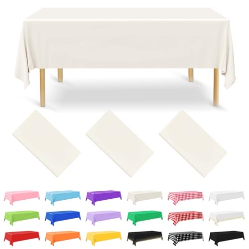 NACHLYNN 3 Stück Einweg Tischdecke 137 x 274 cm Elfenbein Rechteckige Tischabdeckung Wasserdicht Gartentischdecke für Festivals Party Hochzeiten Brautpartys Geburtstag Dekorationen von NACHLYNN