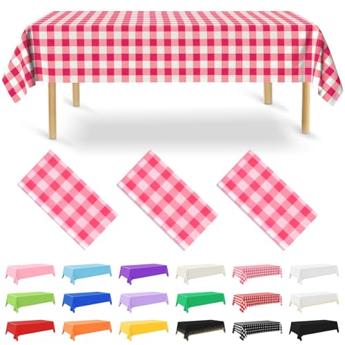 NACHLYNN 3 Stück Einweg Tischdecke 137 x 274 cm Gingham-Rosa Rechteckige Tischabdeckung Wasserdicht Gartentischdecke für Festivals Party Hochzeiten Brautpartys Geburtstag Dekorationen von NACHLYNN