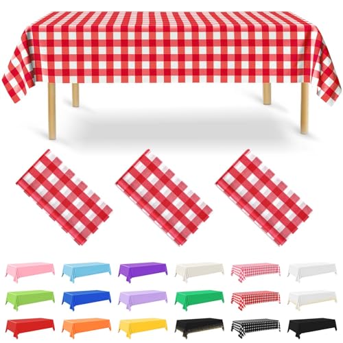 NACHLYNN 3 Stück Einweg Tischdecke 137 x 274 cm Gingham-Rot Rechteckige Tischabdeckung Wasserdicht Gartentischdecke für Festivals Party Hochzeiten Brautpartys Geburtstag Dekorationen von NACHLYNN