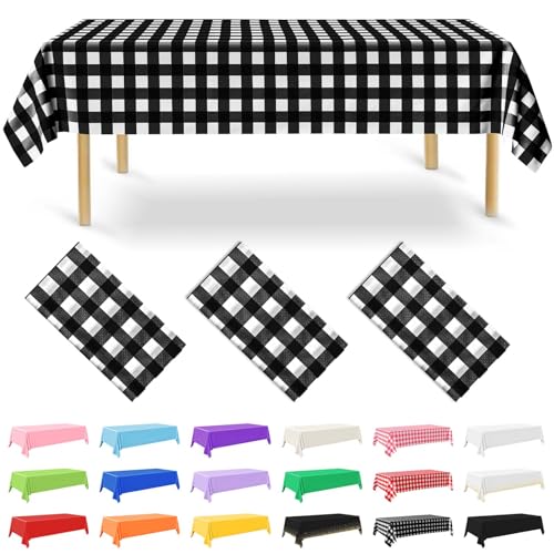 NACHLYNN 3 Stück Einweg Tischdecke 137 x 274 cm Gingham-Schwarz Rechteckige Tischabdeckung Wasserdicht Gartentischdecke für Festivals Party Hochzeiten Brautpartys Geburtstag Dekorationen von NACHLYNN