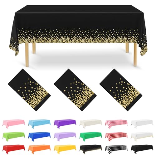 NACHLYNN 3 Stück Einweg Tischdecke 137 x 274 cm Gold und Schwarz Rechteckige Tischabdeckung Wasserdicht Gartentischdecke für Festivals Party Hochzeiten Brautpartys Geburtstag Dekorationen von NACHLYNN