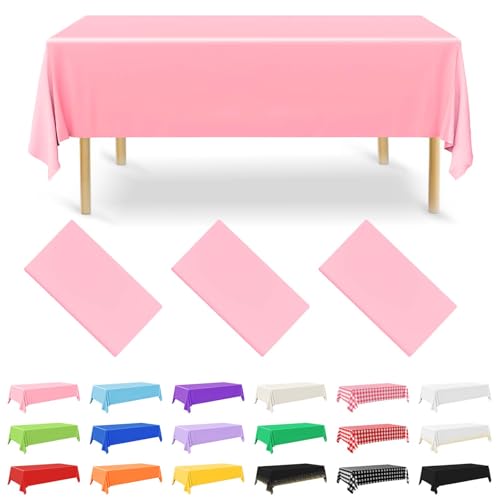NACHLYNN 3 Stück Einweg Tischdecke 137 x 274 cm Rosa Rechteckige Tischabdeckung Wasserdicht Gartentischdecke für Festivals Party Hochzeiten Brautpartys Geburtstag Dekorationen von NACHLYNN